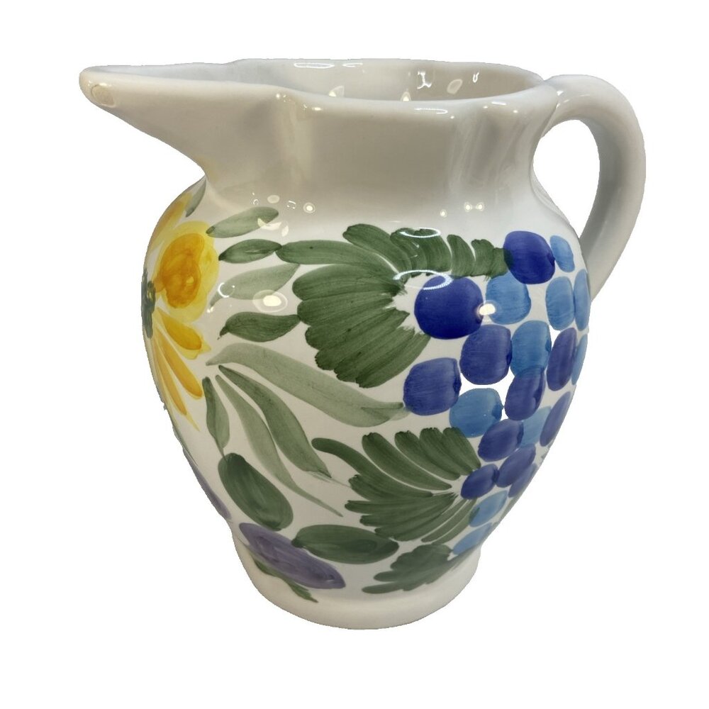 Vintage Italian  Fortebraccio Ceramiche Hand Painted  Grape Floral Pitcher
